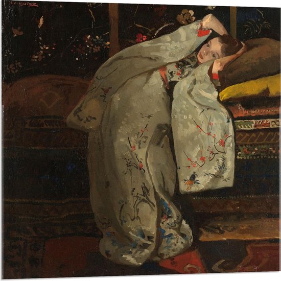 Acrylglas - Oude meesters - Meisje in witte kimono, George Hendrik Breitner, 1894 - 80x80cm Foto op Acrylglas (Met Ophangsysteem)