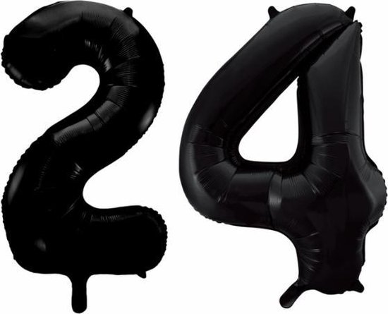 Folieballon 24 jaar zwart 41cm