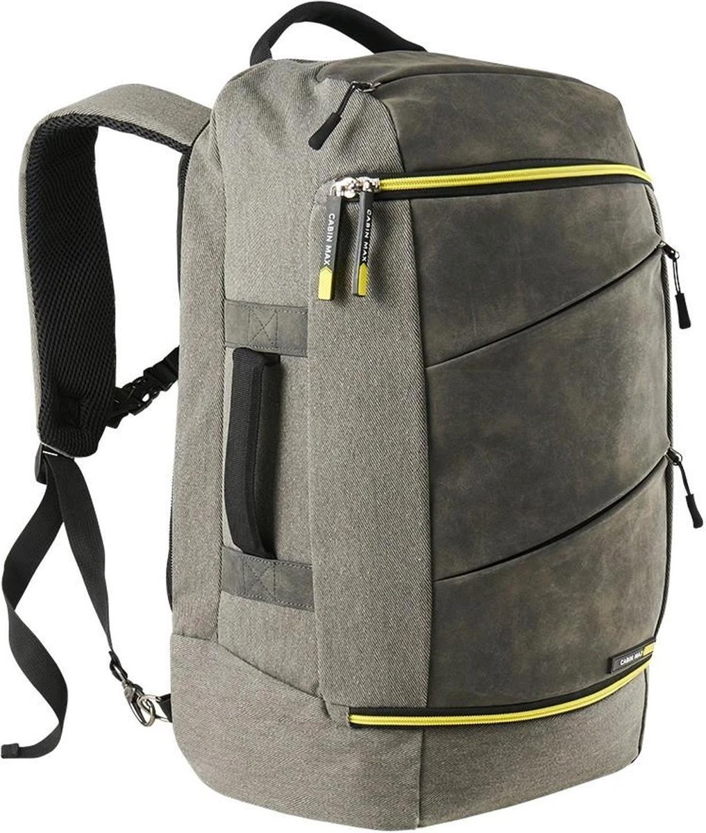 CabinMax Manhatten Handbagage 38L Rugzak Compact Reistas Lichtgewicht Grijs/Geel