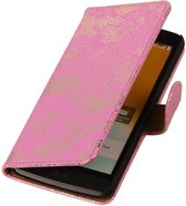 Wicked Narwal | Lace bookstyle / book case/ wallet case Hoes voor sony Xperia M4 Aqua Roze