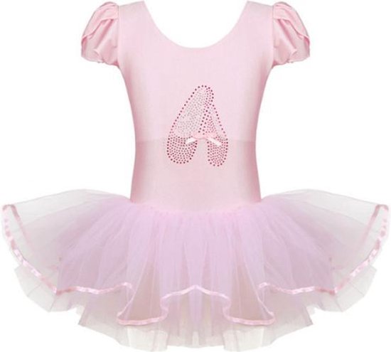 Roze balletpakje met tutu en glitterprint ballerina maat 98/104 (XL) 3-4 | bol.com