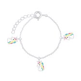 Joy|S - Zilveren eenhoorn bedel armband multicolor unicorn 14 cm + 3