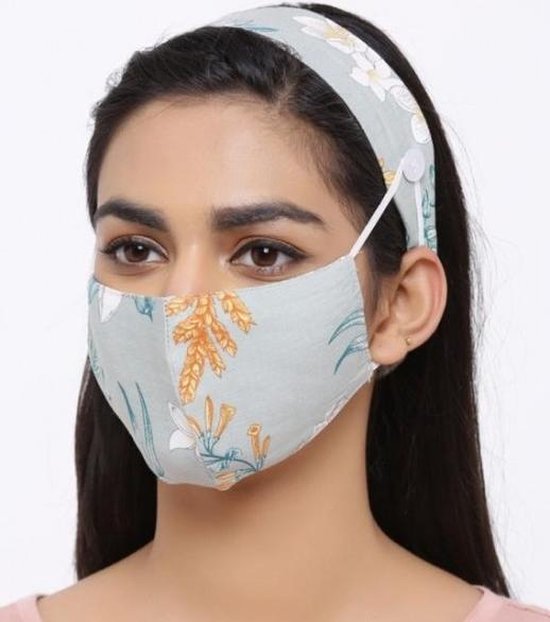 Masque buccal en coton lavable à la Fashion - masque buccal avec bandeau - vert fleurs