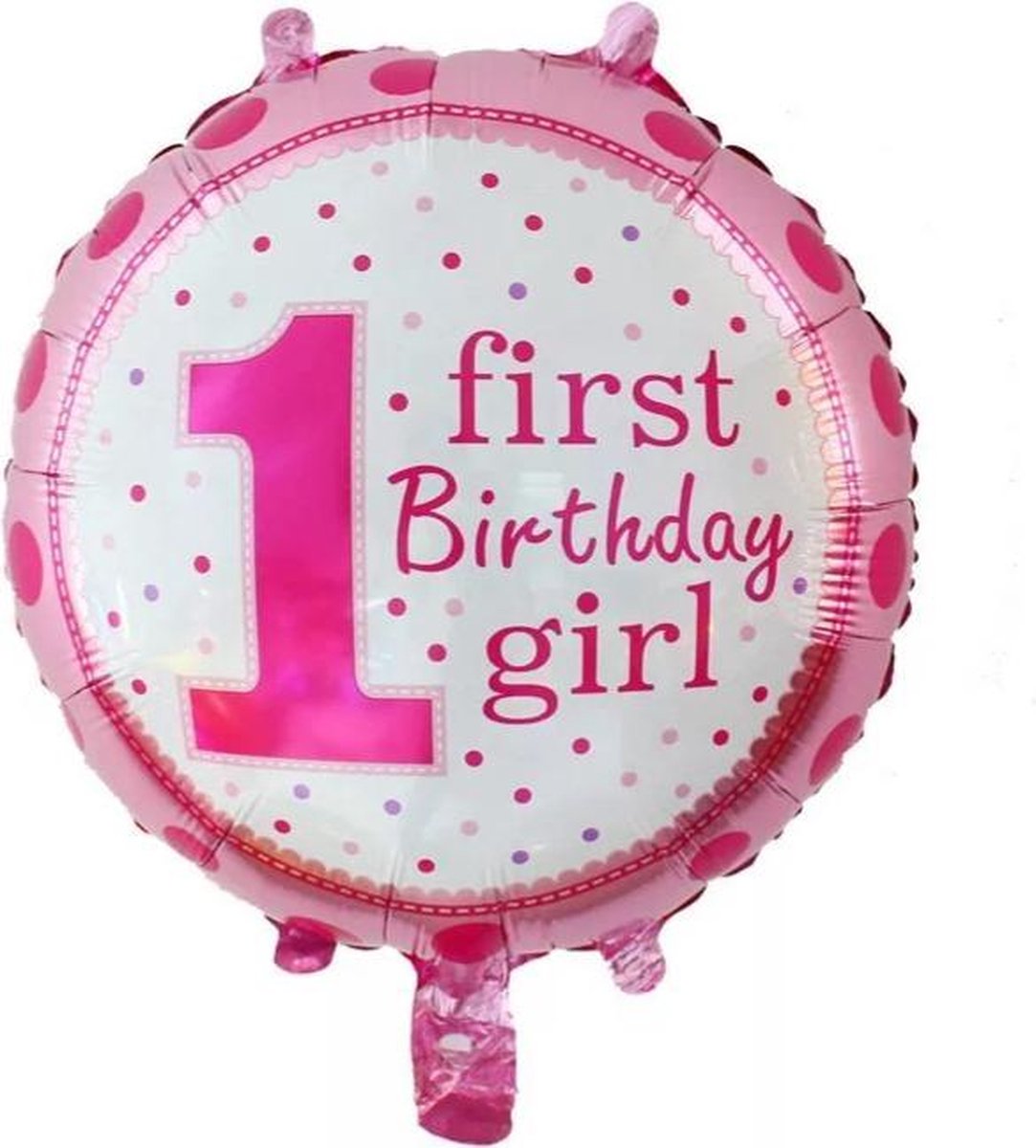 Ballon 1e verjaardag 'first birthday girl" roze, Kindercrea