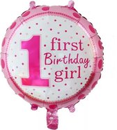 Ballon 1e verjaardag 'first birthday girl" roze, Kindercrea