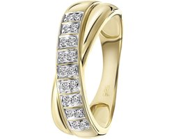 Lucardi Dames Ring met 18 diamanten 0,08ct - Ring - Cadeau voor vrouwen - 14 Karaat Goud - Geelgoud