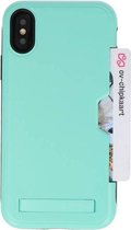 Wicked Narwal | Tough Armor Kaarthouder Stand Hoesje voor iPhone XS Turquoise