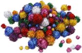 Pom-poms, d: 15-40 mm, circa 75 stuk, glitterkleuren, glitter, 62gr