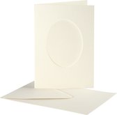 Passepartout Kaarten, afmeting kaart 10,5x15 cm, gatgrootte 6,5x8,8 cm, off-white, ovaal, 10sets, afmeting envelop 11,5x16,5 cm