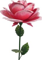 Tuinsteker - Metaal - Roze roos - bloem - 126 cm hoog - voor in de tuin