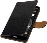 Wicked Narwal | Croco bookstyle / book case/ wallet case Hoes voor LG Stylus 2 Plus K530 Zwart