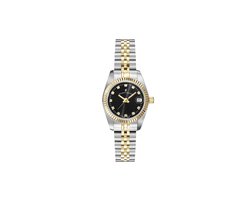 Jacques du Manoir Dames Horloge NRO.20 Staal Bi-color met Zwarte Wijzerplaat en Zirkonia 26mm