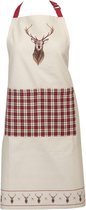 Clayre & Eef Tablier de cuisine 70x85 cm Beige Rouge Coton Cerf