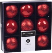 9x Kerstboomversiering luxe kunststof kerstballen rood 5 cm - Kerstversiering/kerstdecoratie rood