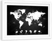 Foto in frame , Wereld in Zwart wit , Wereldkaart , 120x80cm , wanddecoratie , Premium print
