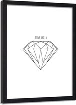 Foto in frame , Getekende diamant , 80x120cm , zwart wit , wanddecoratie