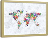 Foto in frame , Gekleurde Wereld ,Wereldkaart , 100x70cm , multikleur , wanddecoratie