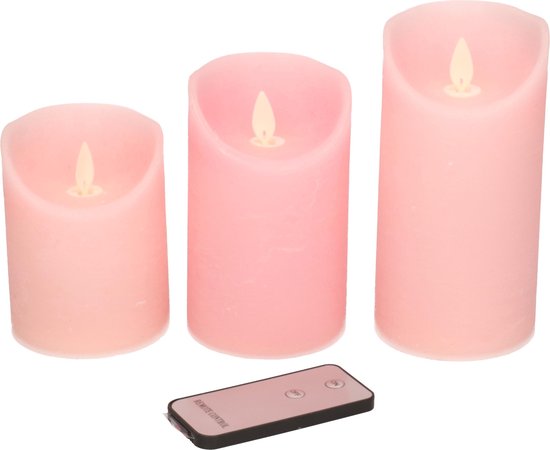 Set van 3 roze LED stompkaarsen met afstandsbediening - Woondecoratie - LED  kaarsen -... | bol.com