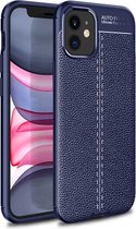 Apple iPhone 12 Pro Max hoesje - Gel case lederlook - Navy blauw - GSM Hoesje - Telefoonhoesje Geschikt Voor: Apple iPhone 12 Pro Max