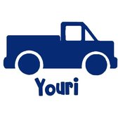 Deursticker - truck met naam - 20cm x 28 cm - Navyblauw - gepersonaliseerd