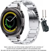 Zilver Stalen Schakel Band voor 20mm Smartwatches (zie compatibele modellen) van Samsung, Pebble, Garmin, Huawei, Moto, Ticwatch, Citizen en Q – Maat: zie maatfoto – 20 mm silver s