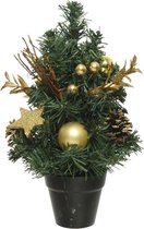 Mini kunst kerstbomen/kunstbomen met gouden versiering 30 cm - Miniboompjes/kleine kerstboompjes