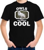 Dieren uilen t-shirt zwart kinderen - owls are serious cool shirt  jongens/ meisjes - cadeau shirt sneeuwuil/ uilen liefhebber L (146-152)