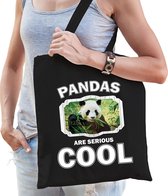 Dieren panda  katoenen tasje volw + kind zwart - pandas are cool boodschappentas/ gymtas / sporttas - cadeau pandaberen fan