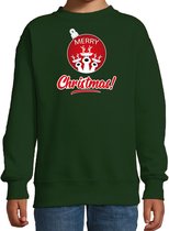Rendier Kerstbal sweater / Kerst trui Merry Christmas groen voor kinderen - Kerstkleding / Christmas outfit 5-6 jaar (110/116)