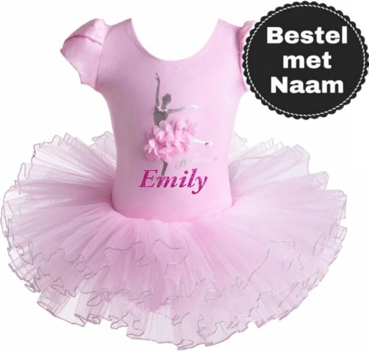 Balletpakje Ballerina + Eigen naam + Tutu - roze - Ballet - maat 110-116 prinsessen tutu verkleed jurk meisje