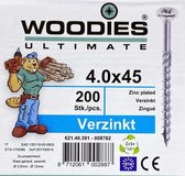 Woodies schroeven 4.0x45 verzinkt PZD 2 deeldraad 200 stuks