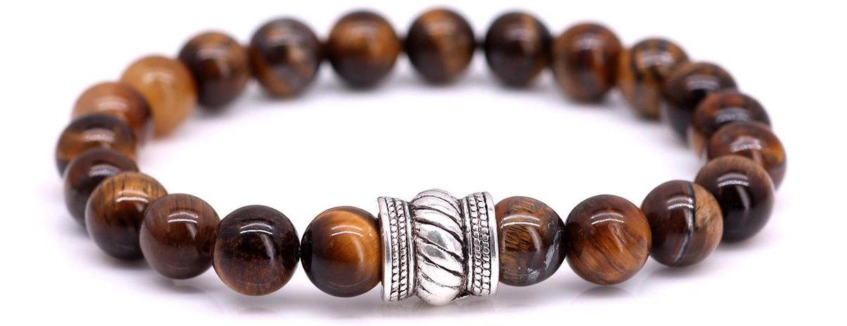 FortunaBeads – Bali Bruin Tijger Oog – Kralen Armband Heren – Bruin – 18cm