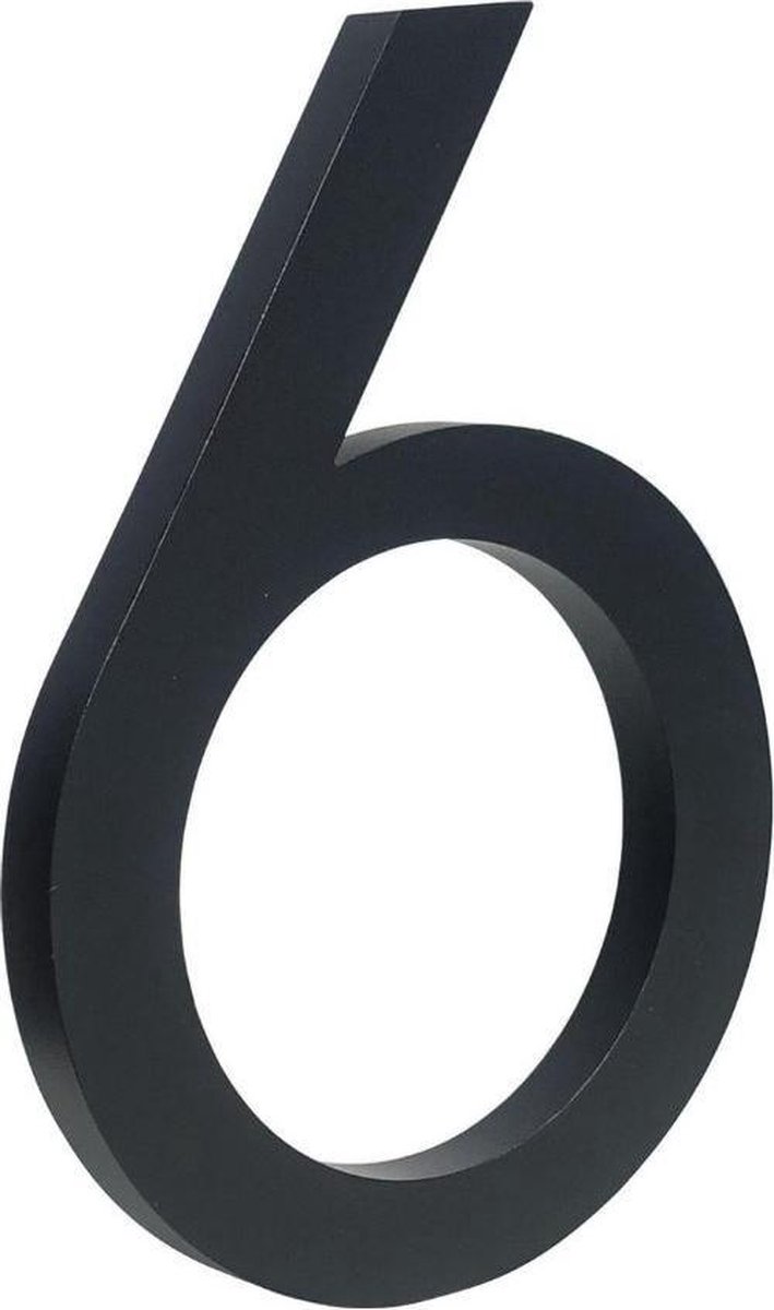 zwart huisnummer 6 - zwart modern huisnummer- 20cm hoog