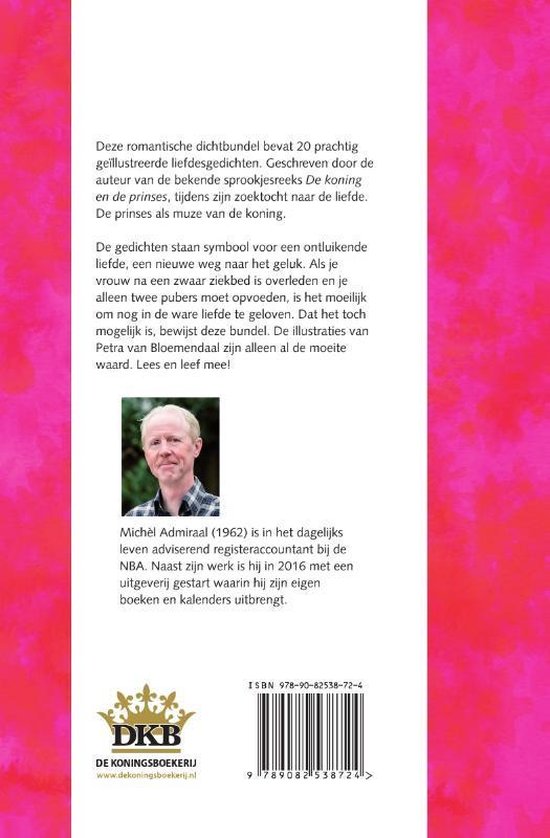 Boek achterkant met portret van Michel Admiraal, ISBN en QR code.