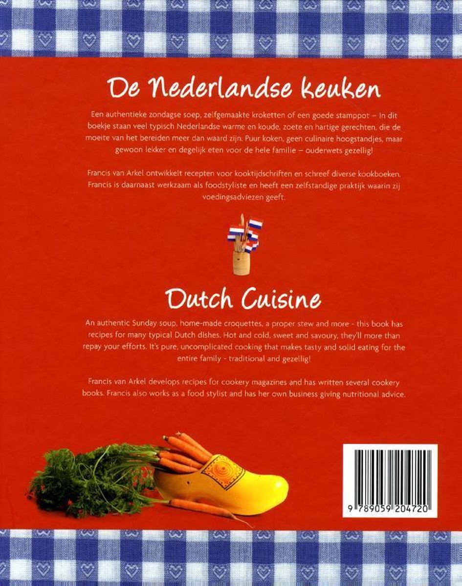 Boekomslag met oranje wortelen en groen, naast klompen en een Nederlandse vlag.