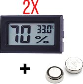 Hygrometer - Temperatuurmeter - 2 in 1 - Digitaal - Voor buiten en binnen - Zwart - Inclusief Batterijen