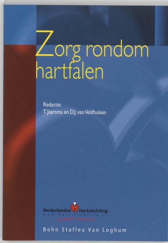 Boek "Zorg rondom hartfalen". Rode en blauwe abstracte achtergrond.
