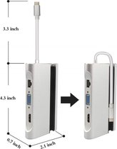 7-in-1 USB-C Dock met stroomtoevoer - HDMI 4K, VGA 1080P, USB-C en 3x USB 3.0 - Ethernet 1Gbps - Geschikt Voor Apple Macbook, Windows en Android -Zilver
