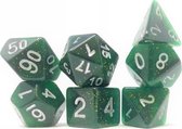 Polydice set 7 stuks - Polyhedral dobbelstenen set  | dungeons and dragons dnd dice| D&D  Pathfinder RPG | Groen glitter (galaxy)