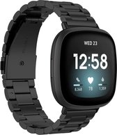 KELERINO. Metaal Bandje - Fitbit Versa 3 / Sense – RVS Schakel – Met Horloge Inkort - Zwart