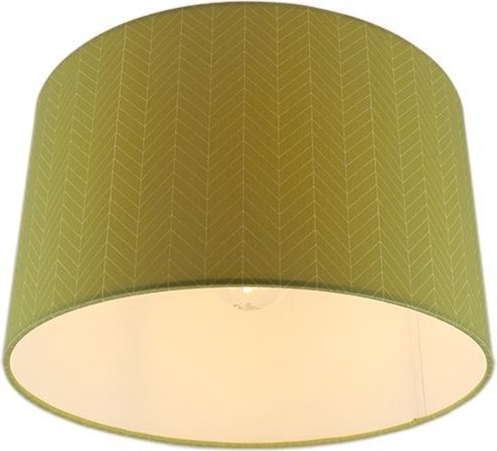 Olucia Lines - Moderne Kinderkamer plafondlamp - Stof - Groen - Cilinder - 30 cm