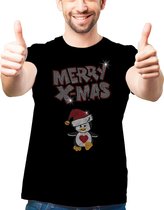Kerst T-shirt Heren Pinguin en Merry Xmas – Maat XL - Zwart