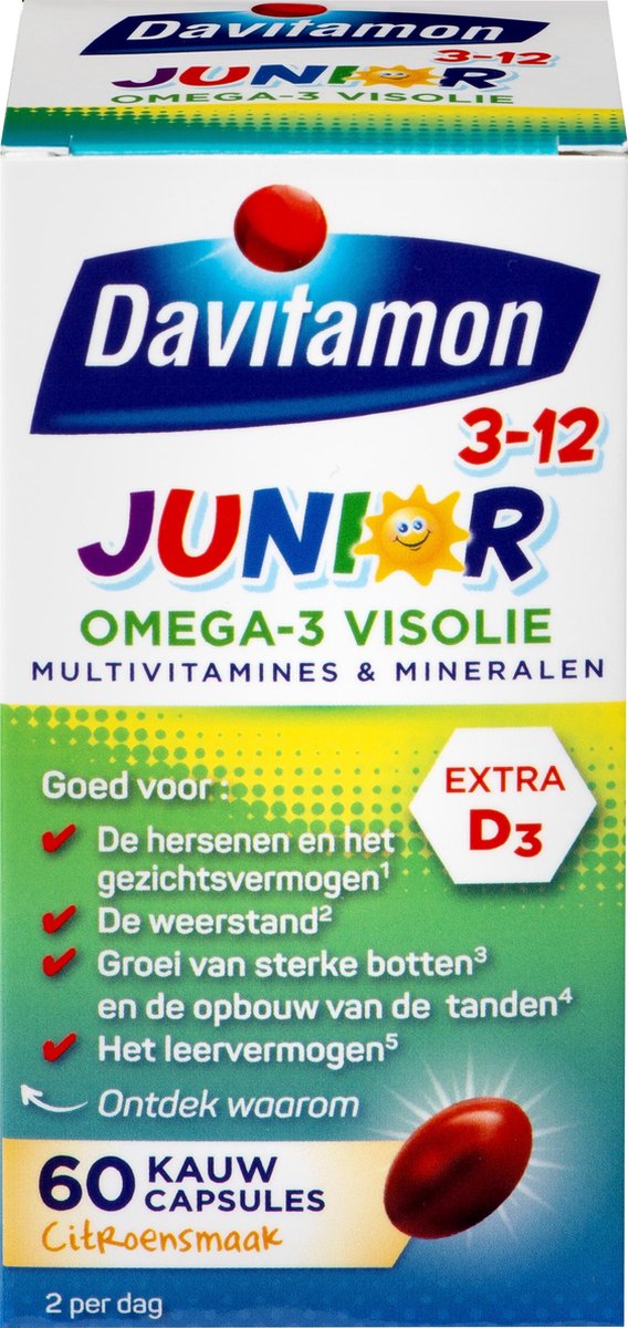 Davitamon Junior 3+ Omega-3 Visolie - voedingssupplement - 60 capsules - Davitamon