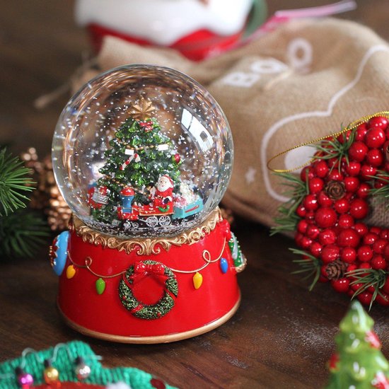 Viv! Home Luxe Boule à neige avec boîte à musique - Père Noël en train de Noël - 14 cm - rouge - Noël - qualité supérieure