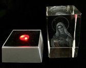 Kristal glas laserblok met 3D afbeelding van Moeder Maria  halo + verlichting .