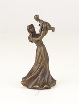 Tafelbel - Vrouw met kind - Bronzen sculptuur - 11 cm hoog