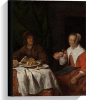 Canvas - Oude meesters - Man en vrouw aan de maaltijd, Gabriël Metsu - 30x40cm Foto op Canvas Schilderij (Wanddecoratie op Canvas)
