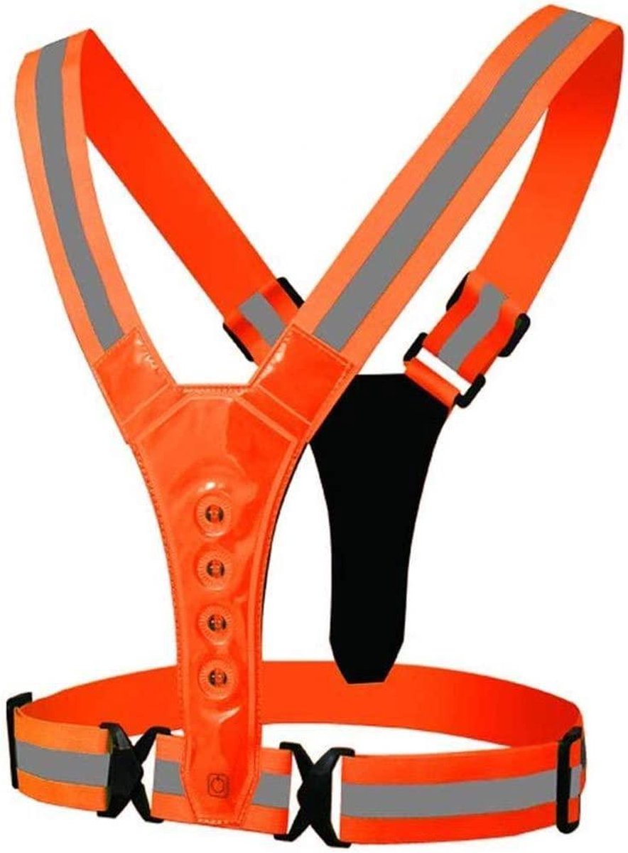Hardloopvest met verlichting - Sport led vest - Reflecterend Hardloopvest - Hoge zichtbaarheid - Veiligheidsvest - Verstelbaar, hardlopen, joggen, wandelen, fietsen, schaatsen - Volwassenen + Kinderen - One Size Fit – Oranje