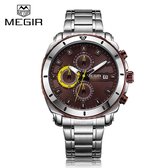 Megir Quartz horloge Chronograph met datum 3 ATM bruin/geel