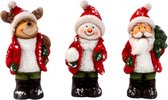 Set van 3 stuks - Kerstbeeldjes - Kerst beeldjes - Kerstbeelden - Kerstfiguren - Kerstman - Sneeuwman - Rendier - H=14cm
